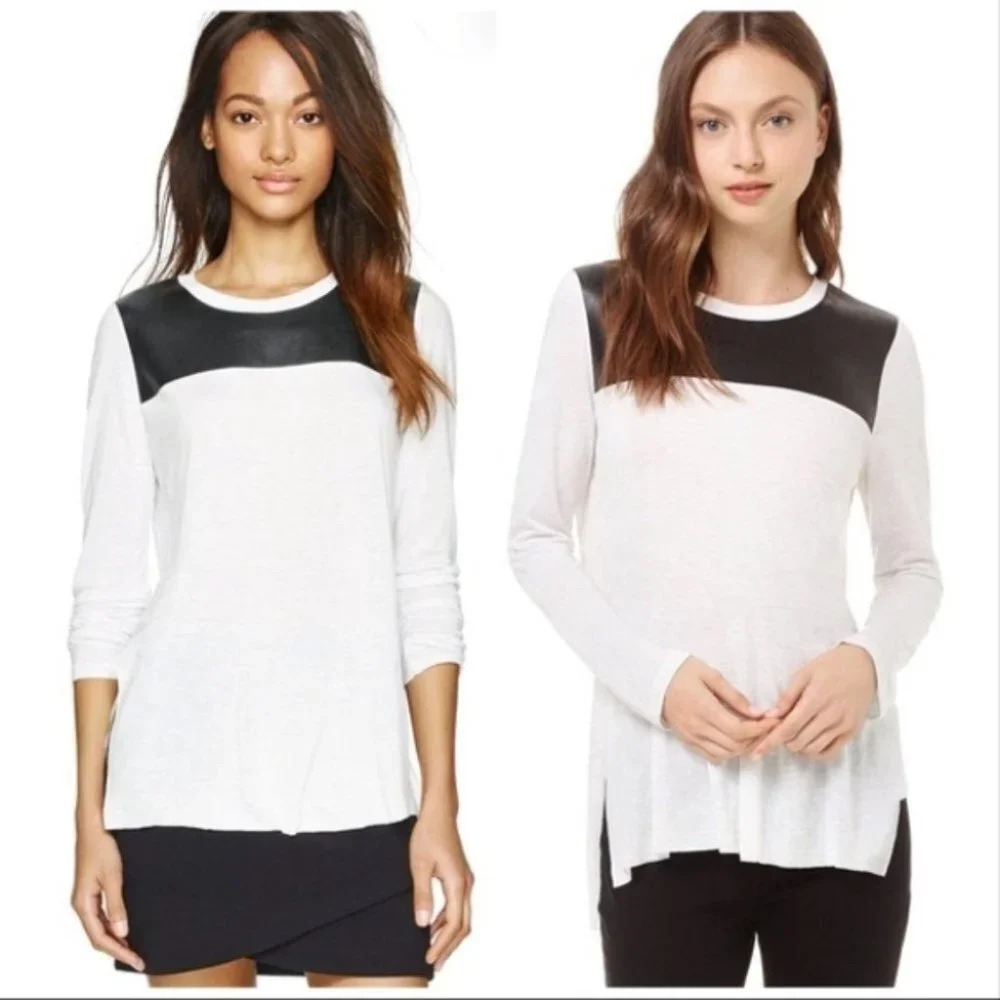 Aritzia Wilfred Free Simone Top Faux Leather Side Slit white Black Size XXS